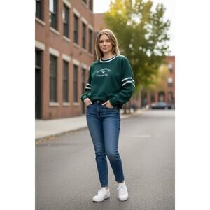 Abercrombie & Fitch Soft AF Denver Ski Club Green Fleece Crop Sweatshirt Size S